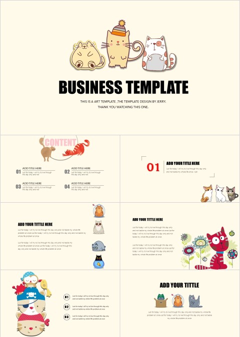 卡通小动物背景工作总结模板PPT