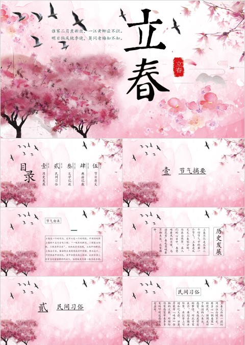 粉色简约立春传统节气介绍PPT模板