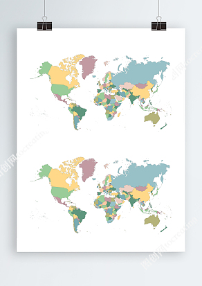 彩色可编辑世界Ai矢量地图可切割