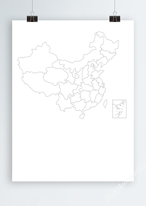 中国地图空白电子版A3A4高清图片打印手抄报绘画填色CDR PSD素材