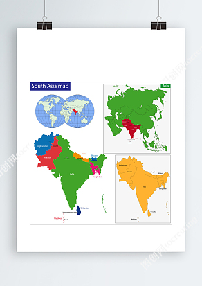 地球仪彩色南亚ai板块地图