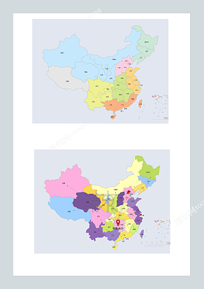 10套中国地图多彩、灰色各省全轮廓可填充可编辑PSD