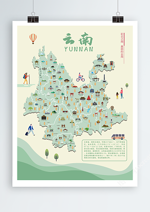 手绘卡通云南旅游地图