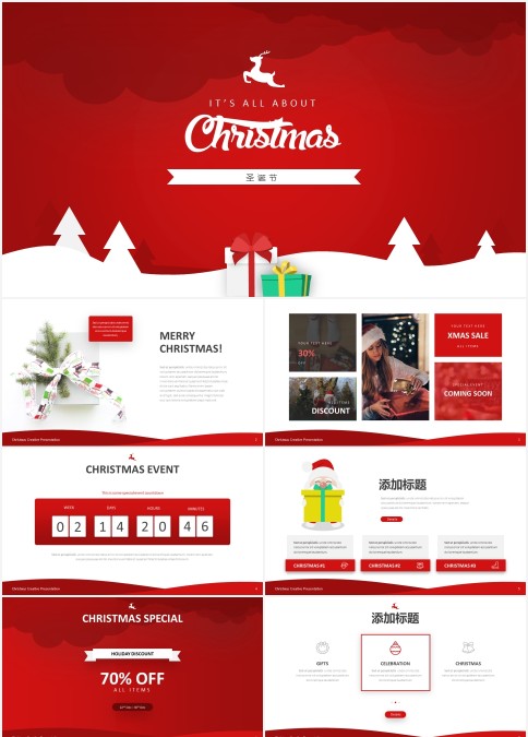 时尚红色大气圣诞节日PPT模板