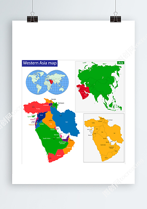 地球仪彩色Western Asia地图Ai矢量