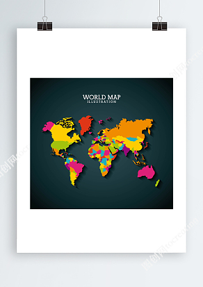 彩色世界地图Ai矢量可编辑切割地图