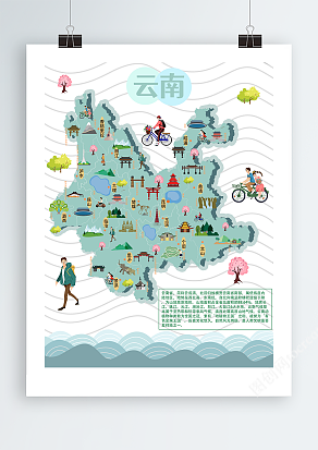 手绘卡通云南旅游地图