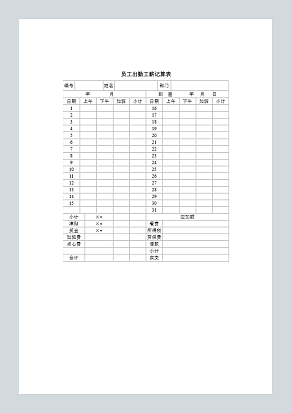 员工出勤工薪计算表