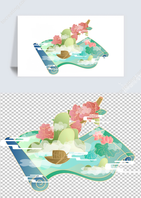 清明节手绘山脉绿色