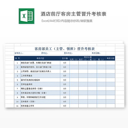 酒店前厅客房主管晋升考核表模板