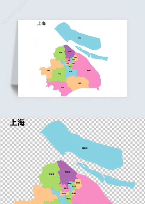 彩色矢量上海市地图