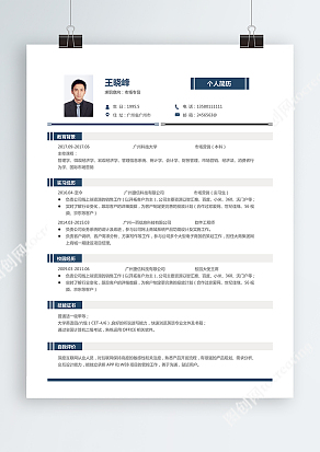 经典大众市场营销简历模板