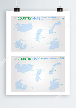 水蓝色Ai矢量国家板块地图