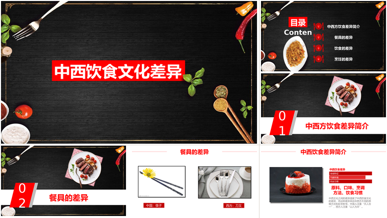 创意简约中西饮食文化差异PPT模板