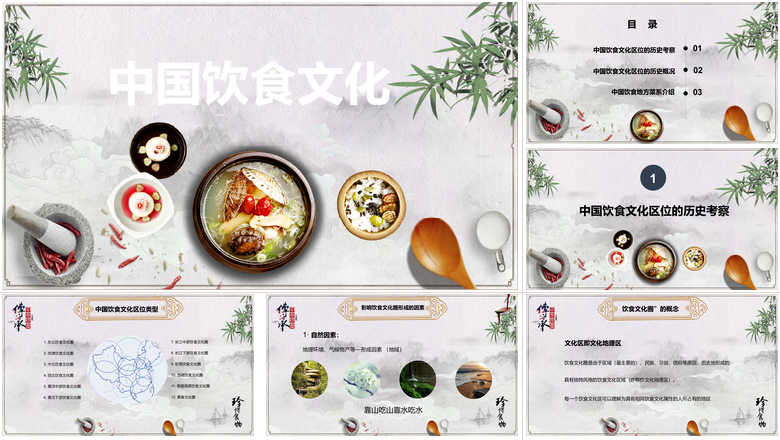 中国风中国饮食文化通用PPT模板 