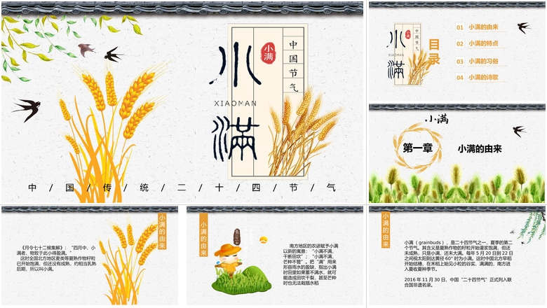 简约麦穗二十四节气之小满ppt模板