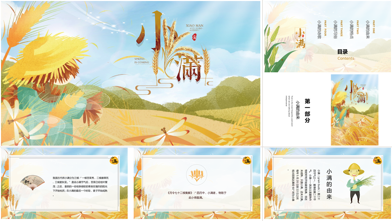简约麦穗二十四节气之小满ppt模板