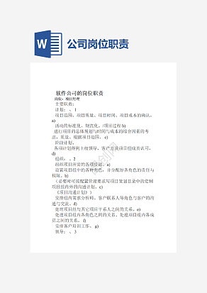 软件公司的岗位职责word模板