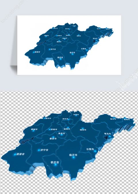 蓝色立体山东地图