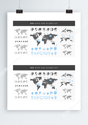 世界地图图标落点坐标数据信息展示分布图