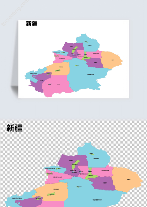 彩色新疆矢量地图